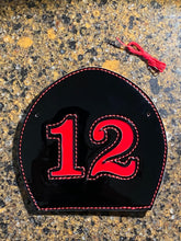 Load image into Gallery viewer, Custom Boston fire helmet shield black shield red 12 firefighter
