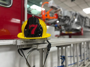 Custom Boston fire helmet shield black shield red 7 tiller ladder truck