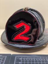 Load image into Gallery viewer, Custom Boston fire helmet shield black shield red 2 firefighter ladder truck