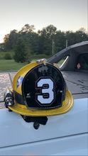 Load image into Gallery viewer, Custom Boston fire helmet shield black shield white 3 firefighter