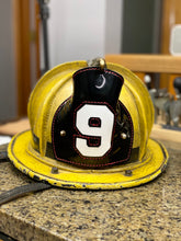 Load image into Gallery viewer, Custom Boston fire helmet shield black shield white 9 firefighter
