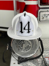 Load image into Gallery viewer, Custom Boston fire helmet shield white shield black 14 chief officer