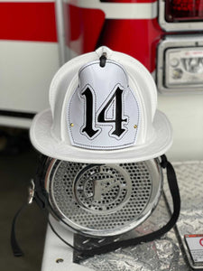 Custom Boston fire helmet shield white shield black 14 chief officer
