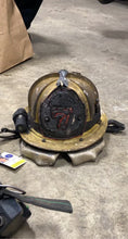 Load image into Gallery viewer, Custom Boston fire helmet shield black shield red 7 firefighter tiller ladder truck working fire