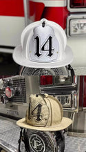 Load image into Gallery viewer, Custom Boston fire helmet shield white shield black 14 fire officer working fire